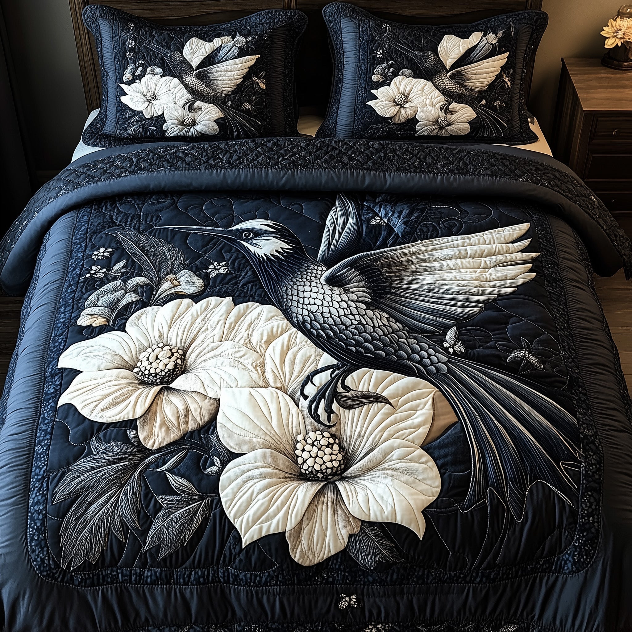 Shadowlight Hummingbird Quilted Bedding Set Shadowlight Hummingbird Quilt Best Gifts - Tradiviet