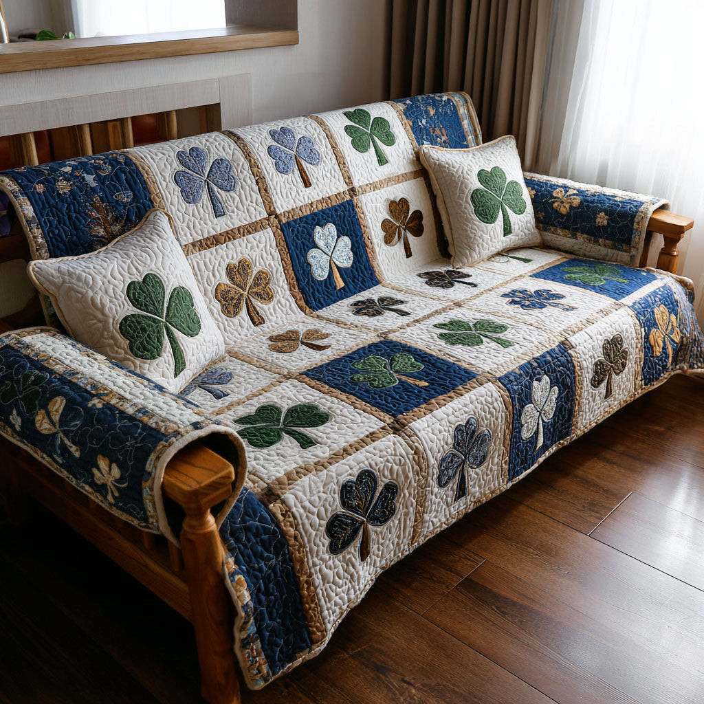 Shamrock Charm Quilted Sofa Cover Couch And Loveseat Covers Best St Patricks Day Gifts - Tradiviet