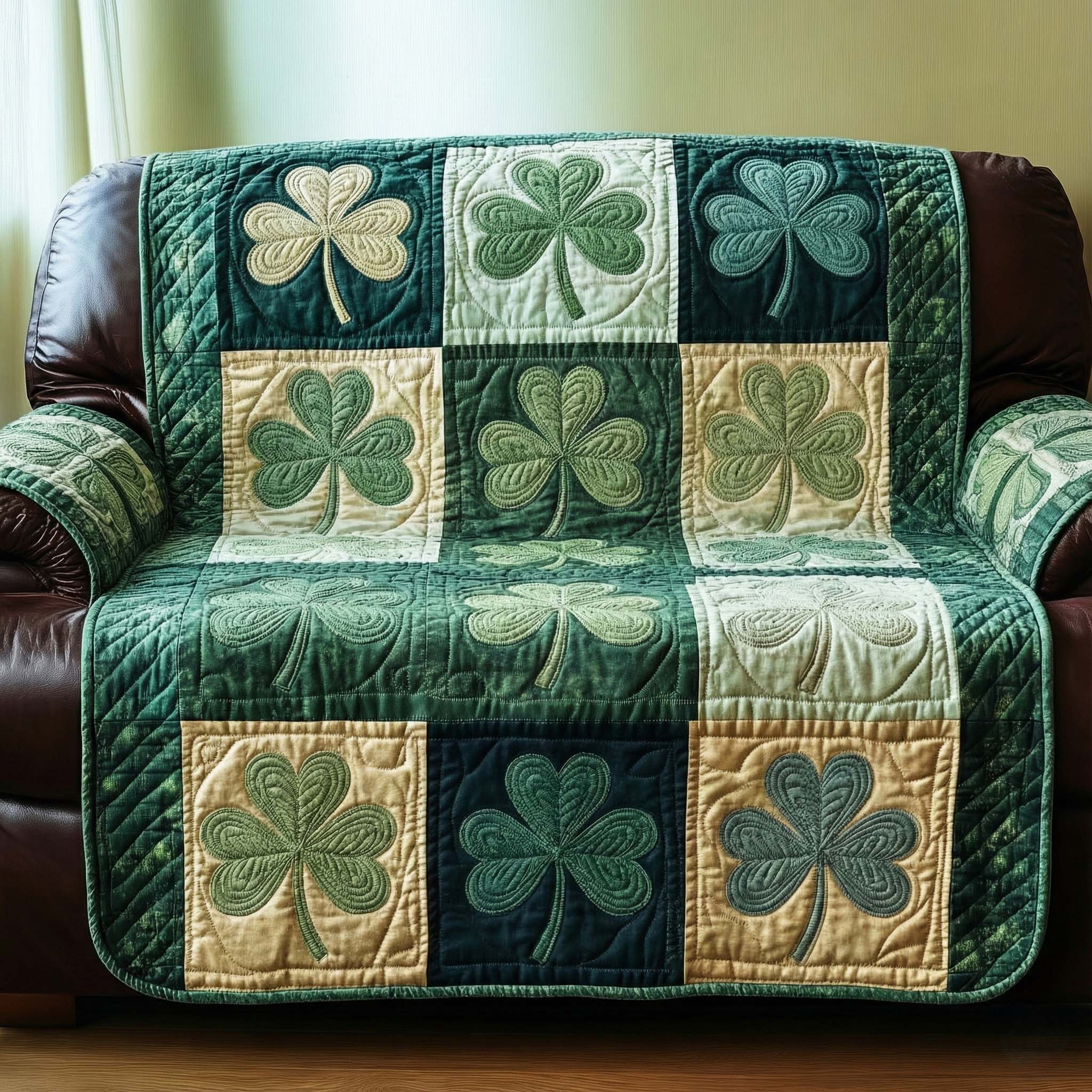 Shamrock Patch Quilted Sofa Cover Irish Home Couch Cover Great Home Decor Finds - Tradiviet