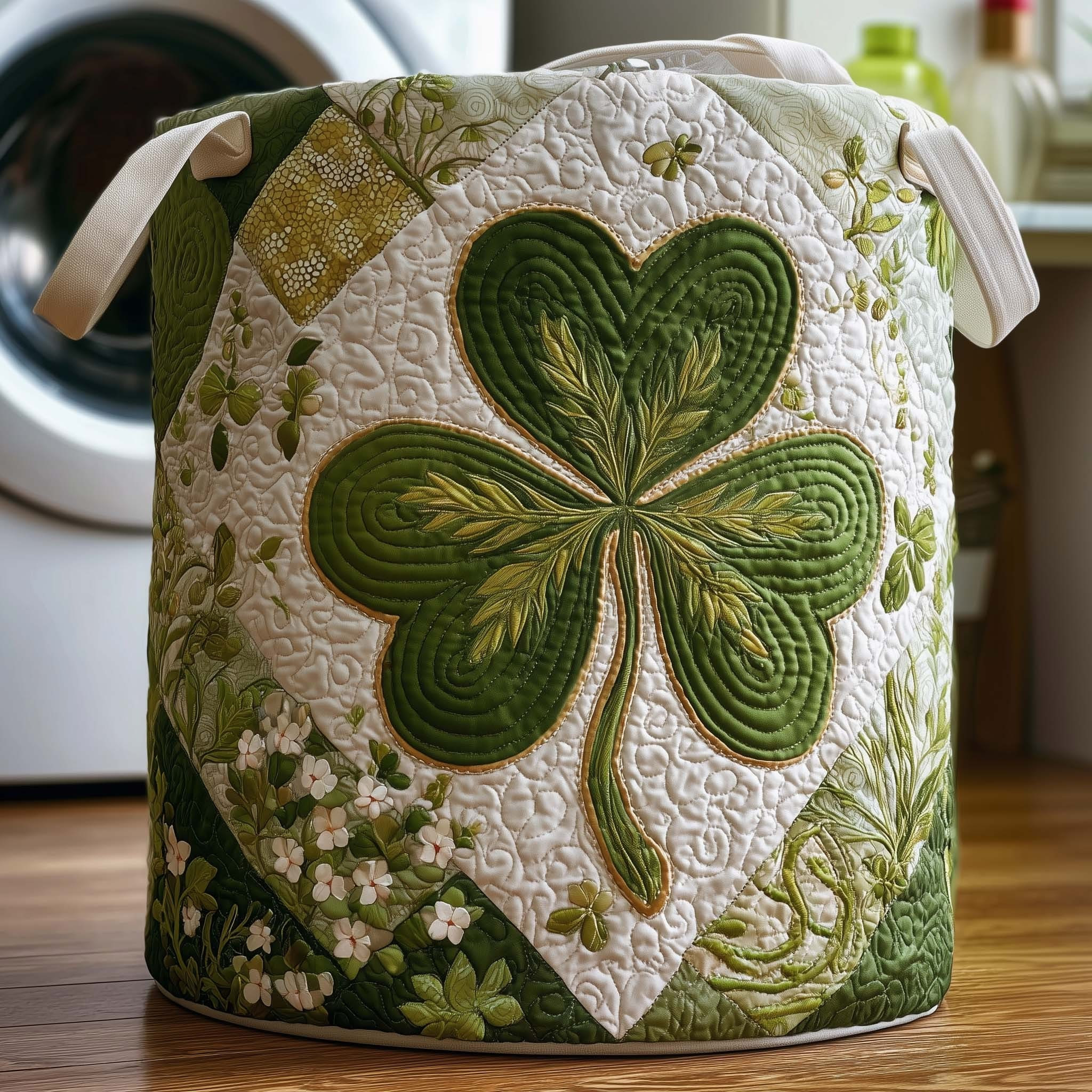 Shamrock Quilted Laundry Basket St Patrick's Day Themed Storage Basket Gifts For Mom - Tradiviet