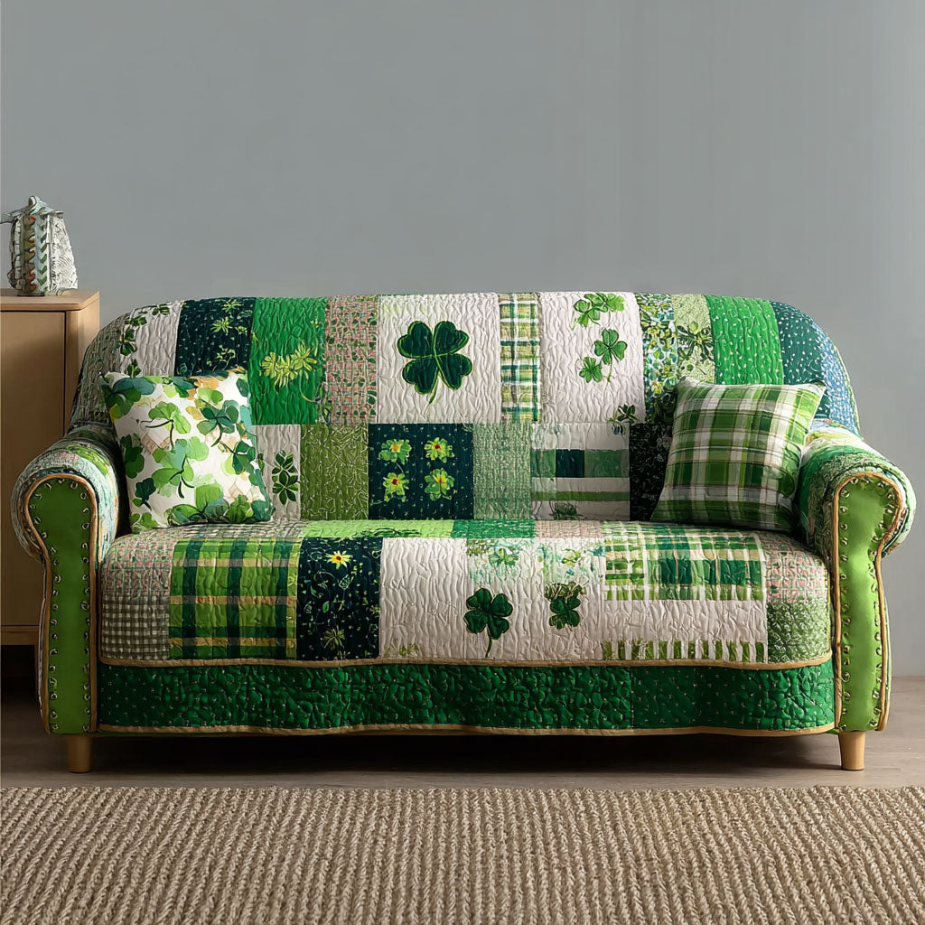 Shamrock Season Quilted Sofa Cover Room Room Decor Gift For New Homeowners - Tradiviet
