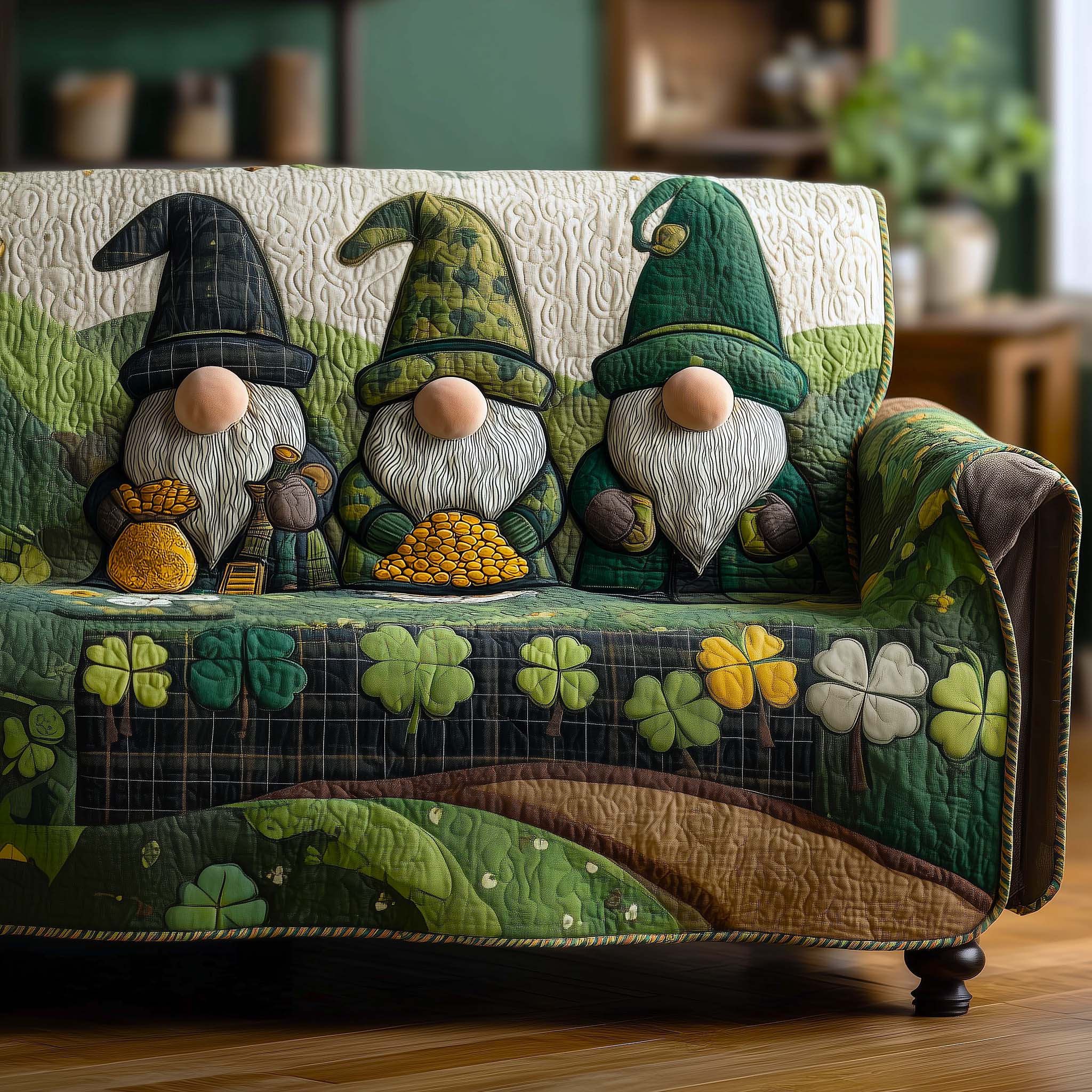 Shamrock Soul Quilted Sofa Cover Irish Home Couch Cover Room Gift For Her - Tradiviet