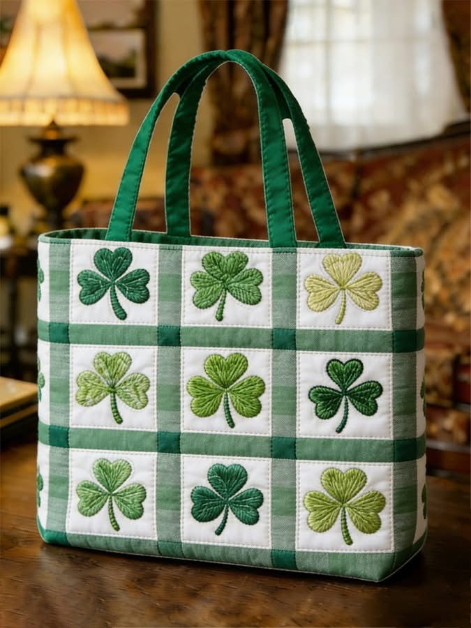 Shamrocks Patchwork Quilted Tote Bag St Patricks Day Merchandise Cute Gifts For Friends - Tradiviet