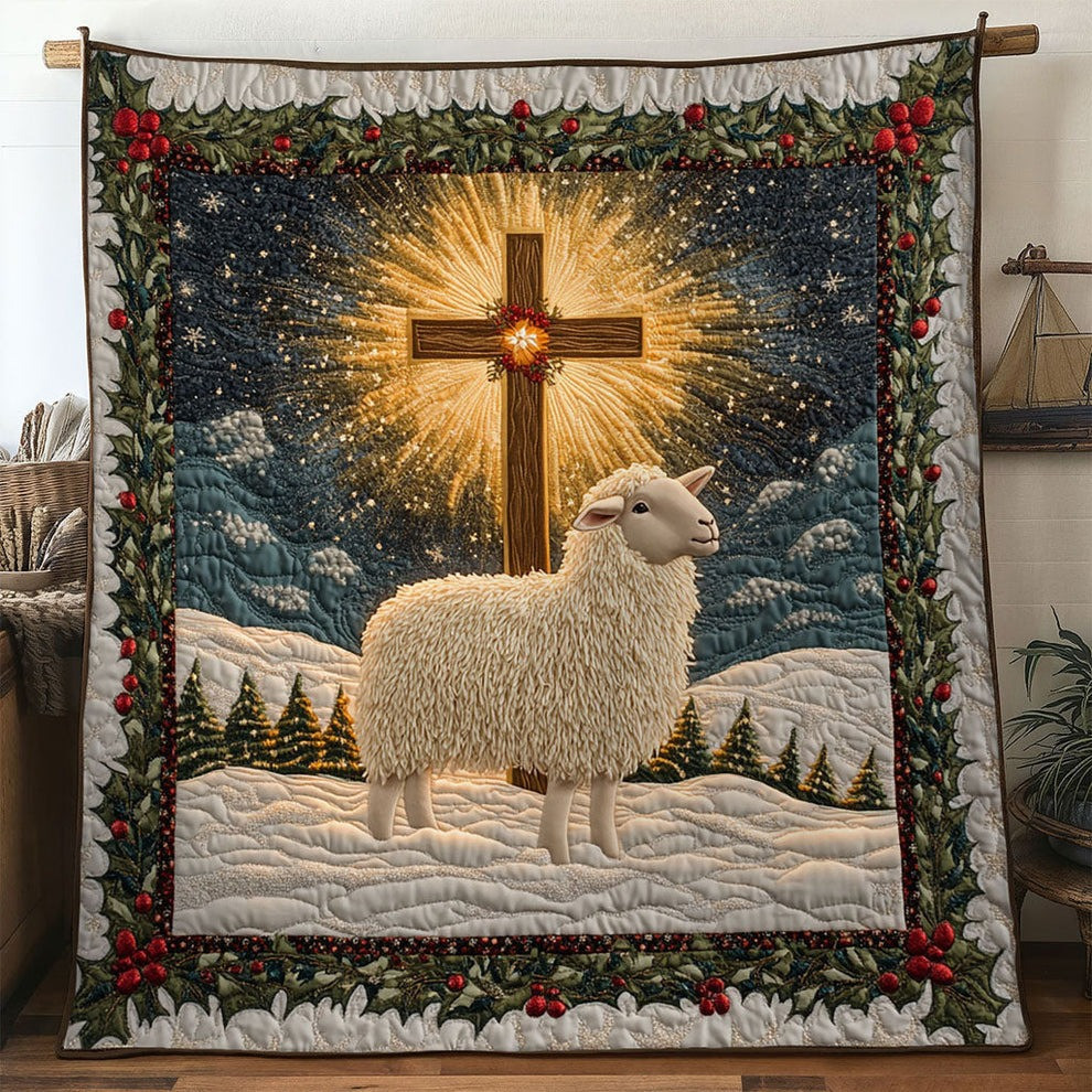 Sheep Christmas Star Quilt Blanket Cross Faith Based Merch Christmas Gifts - Tradiviet