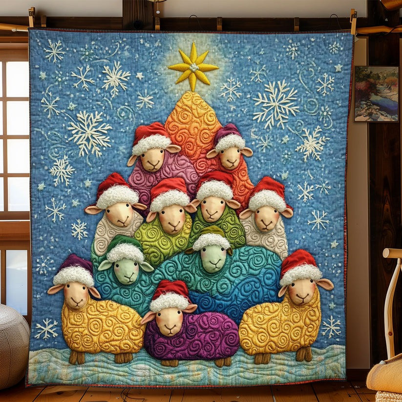 Sheep Christmas Tree Quilt Blanket Cute Animal Throw Blanket Xmas Gifts For Sheep Lovers - Tradiviet