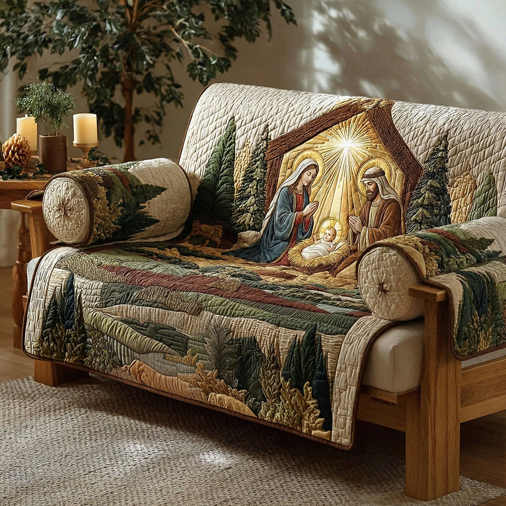 Shepherd Peace Nativity Quilted Sofa Cover Unique Room Decor Gifts For New Homes - Tradiviet