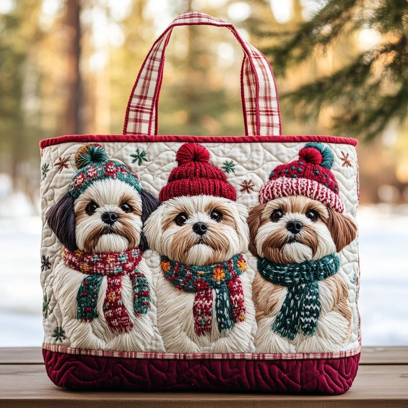 Shih Tzu Dogs Christmas Quilted Tote Bag Cute Animal Winter Holiday Gifts For Dog Lovers - Tradiviet
