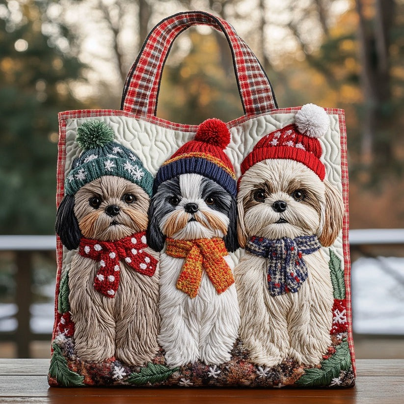 Shih Tzu Little Jolly Quilted Tote Bag Christmas Themed Gifts For Shih Tzu Lovers - Tradiviet