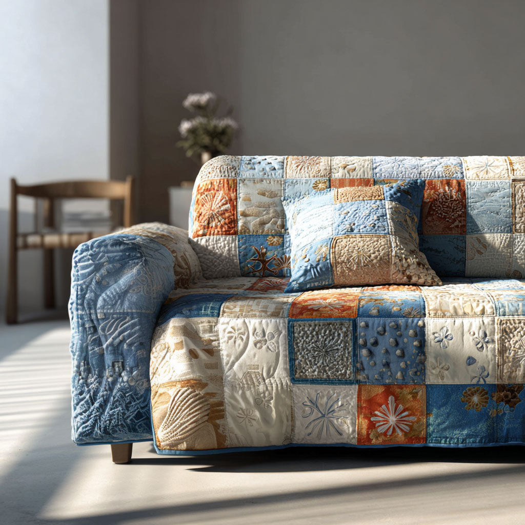 Shore Serenity Quilted Sofa Cover Nice Couch Covers Ocean Themed Presents - Tradiviet