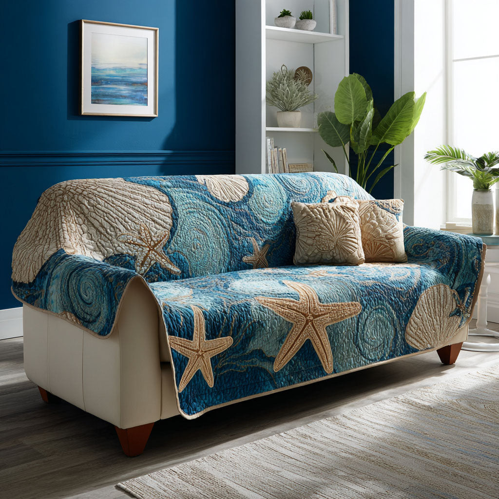 Shoreline Calm Quilted Sofa Cover Sofa Protector Cover Best Gifts For Ocean Lovers - Tradiviet