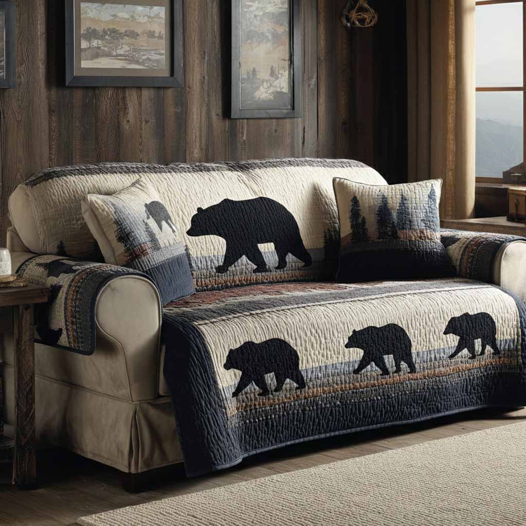 Silent Bear Quilted Sofa Cover Simple Home Room Decor Cute Bear Gift Ideas - Tradiviet