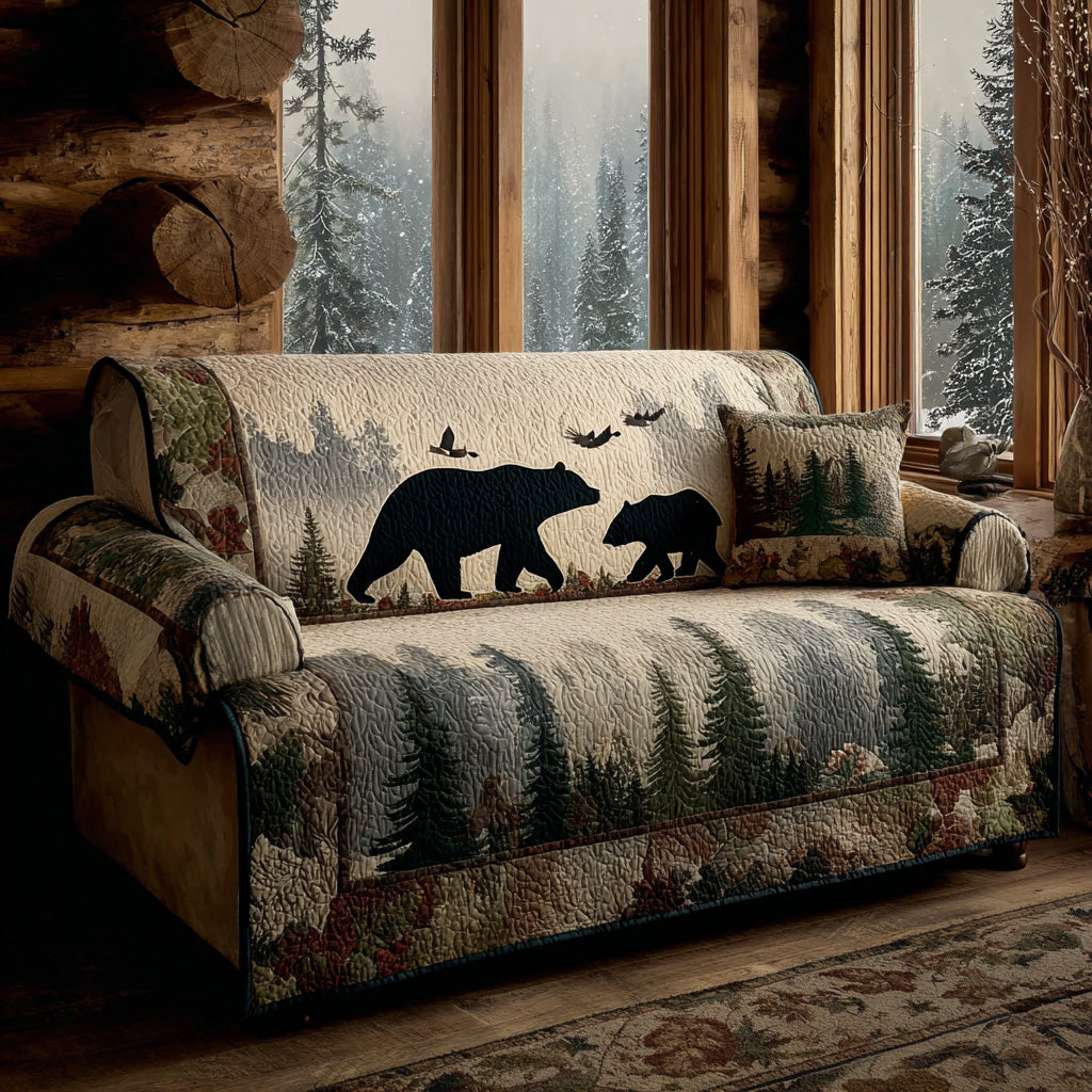 Silent Forest Bears Quilted Sofa Cover Chic Home Room Decor Cute Bear Gift Ideas - Tradiviet