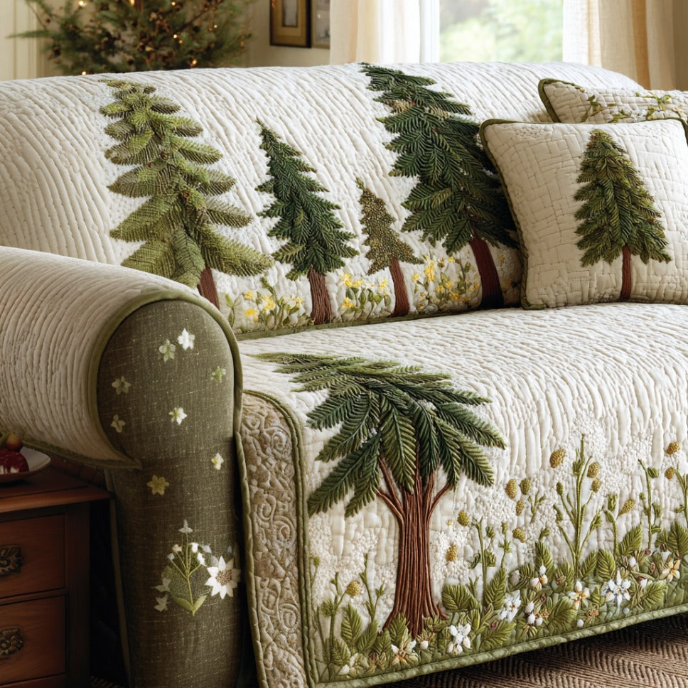 Silent Pines Quilted Sofa Cover Holiday Room Decor Gift For Living Room - Tradiviet