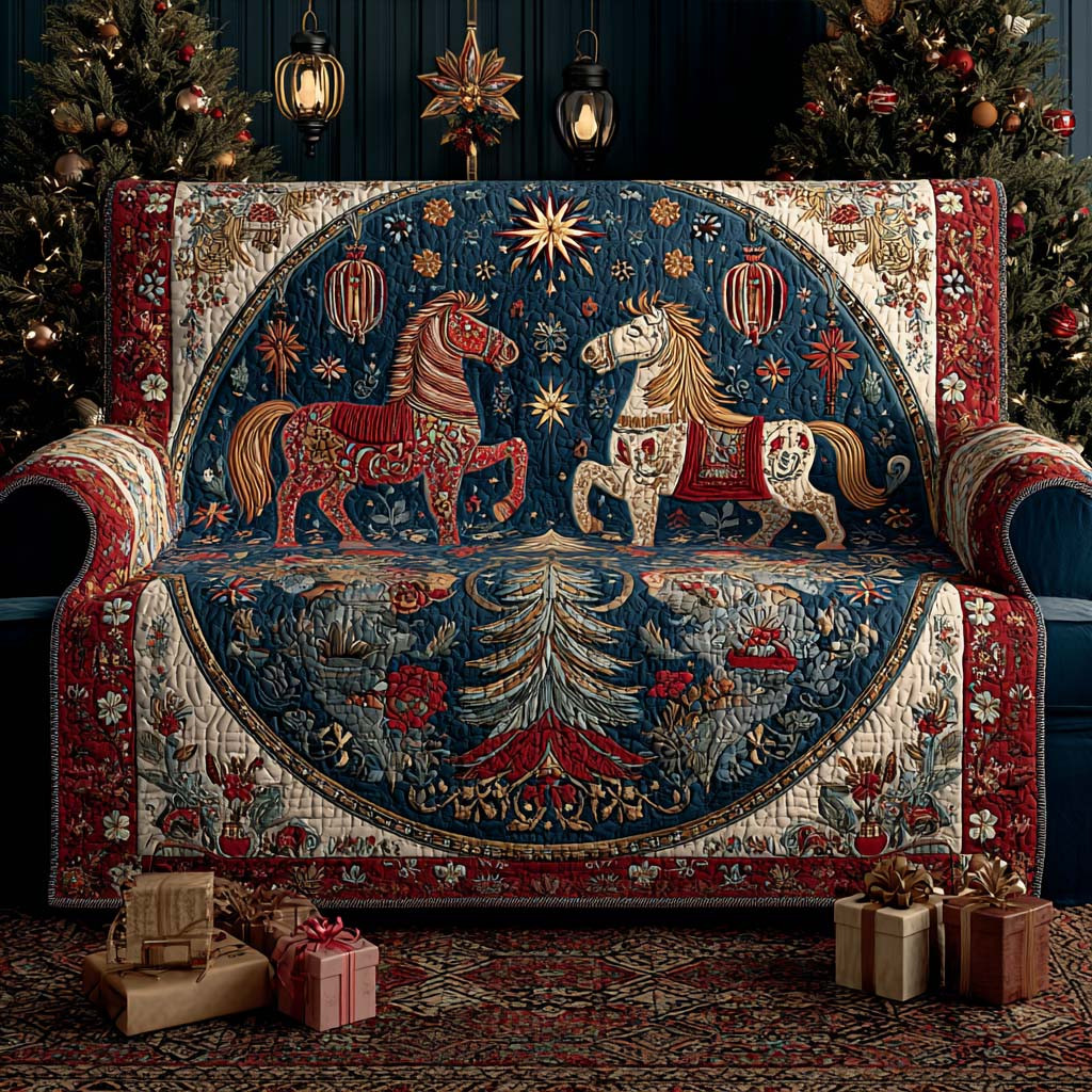 Silver Moon Christmas Pony Quilted Sofa Cover Christmas Couch Decor Horse Related Christmas Gifts - Tradiviet