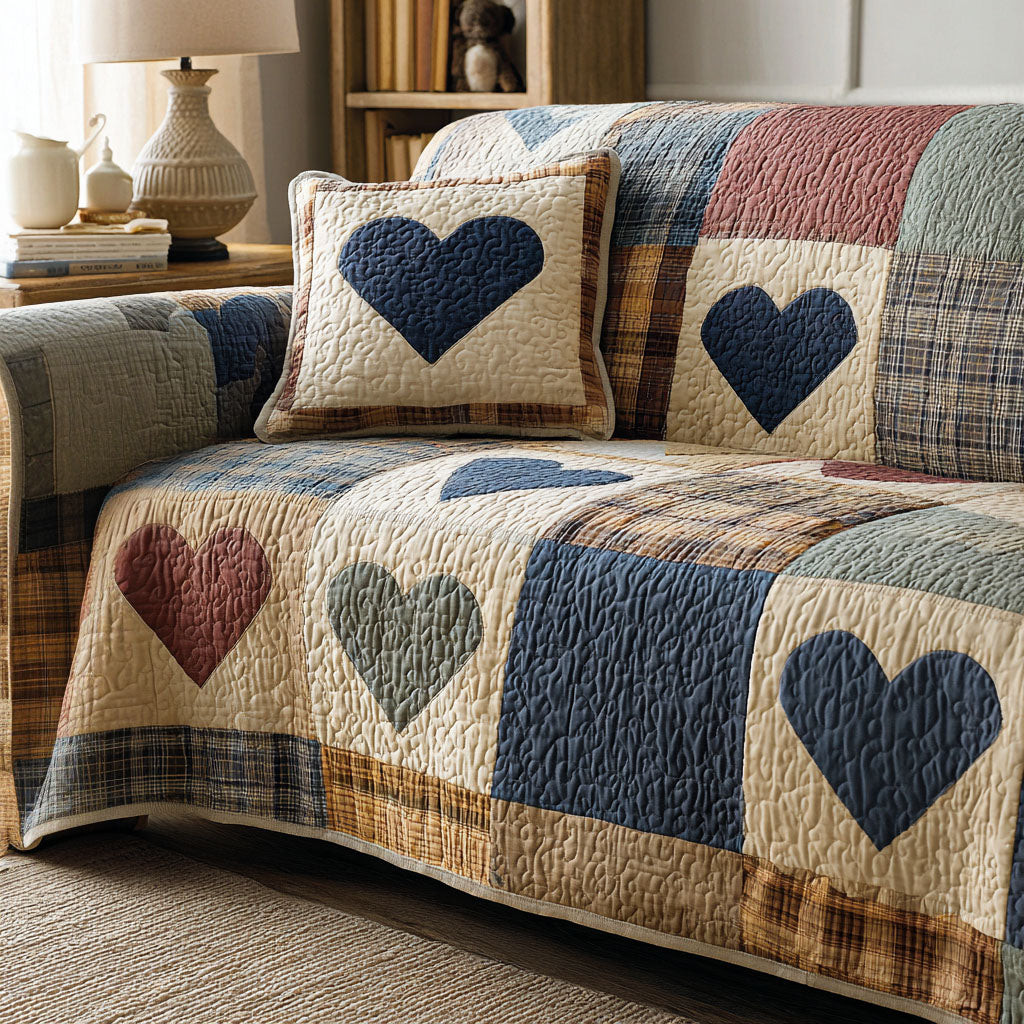 Simple Hearts Quilted Sofa Cover Awesome Couch Covers Xmas Gifts For Couples - Tradiviet