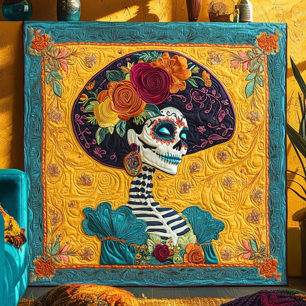 Skeleton Lady Glow Night Quilt Blanket Sugar Skull Throw Blanket Mexican Inspired Gifts - Tradiviet
