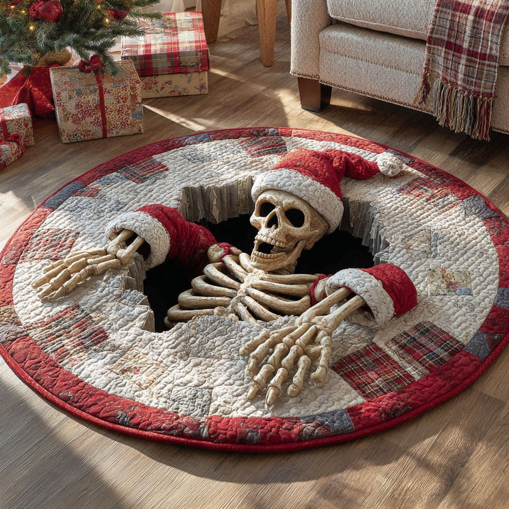 Skeleton Santa Spiral Quilted Round Mat Funny Christmas Decor Gifts For Wife - Tradiviet