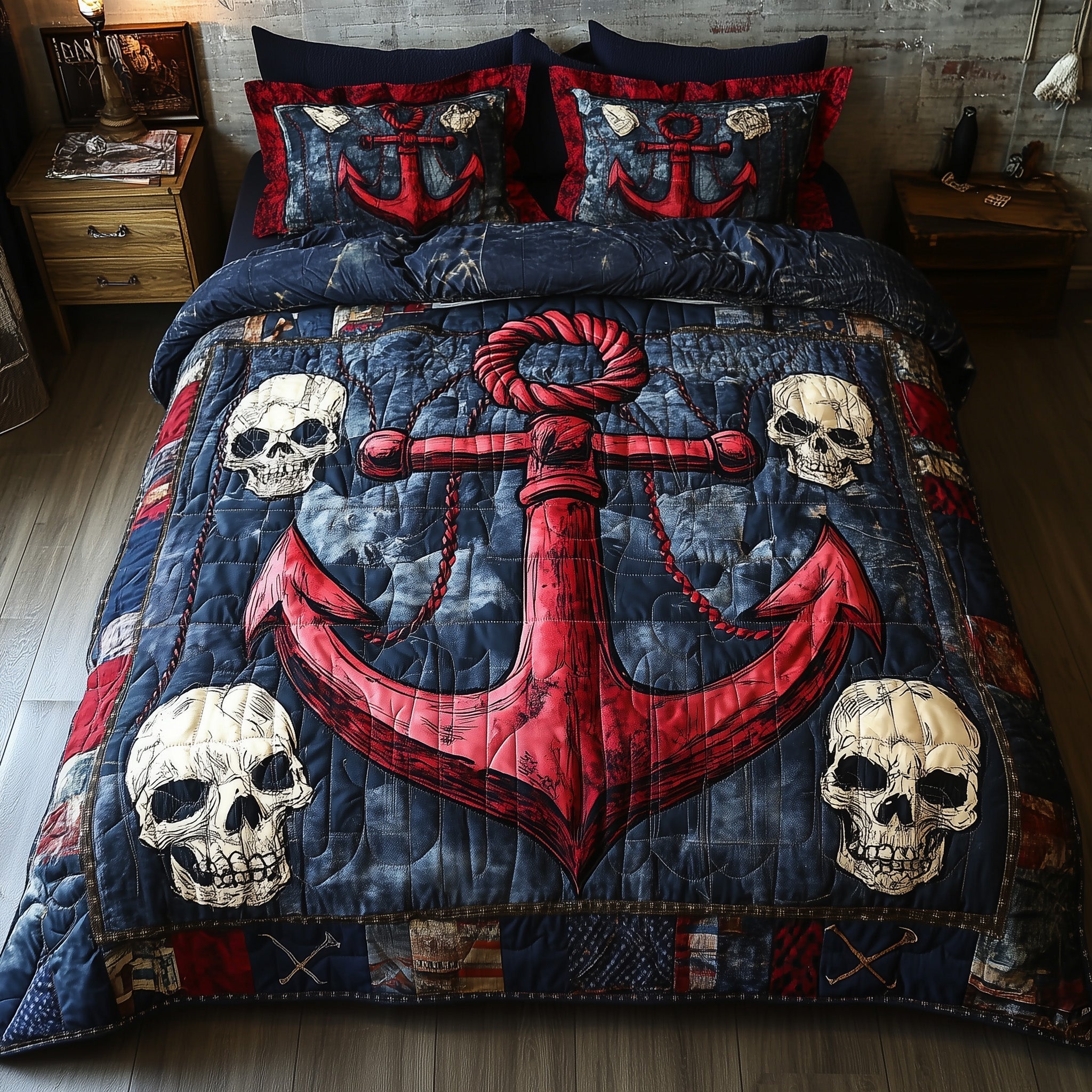 Skull Anchor Quilted Bedding Set Skull Anchor Canvas Gift For Anchor Friends - Tradiviet