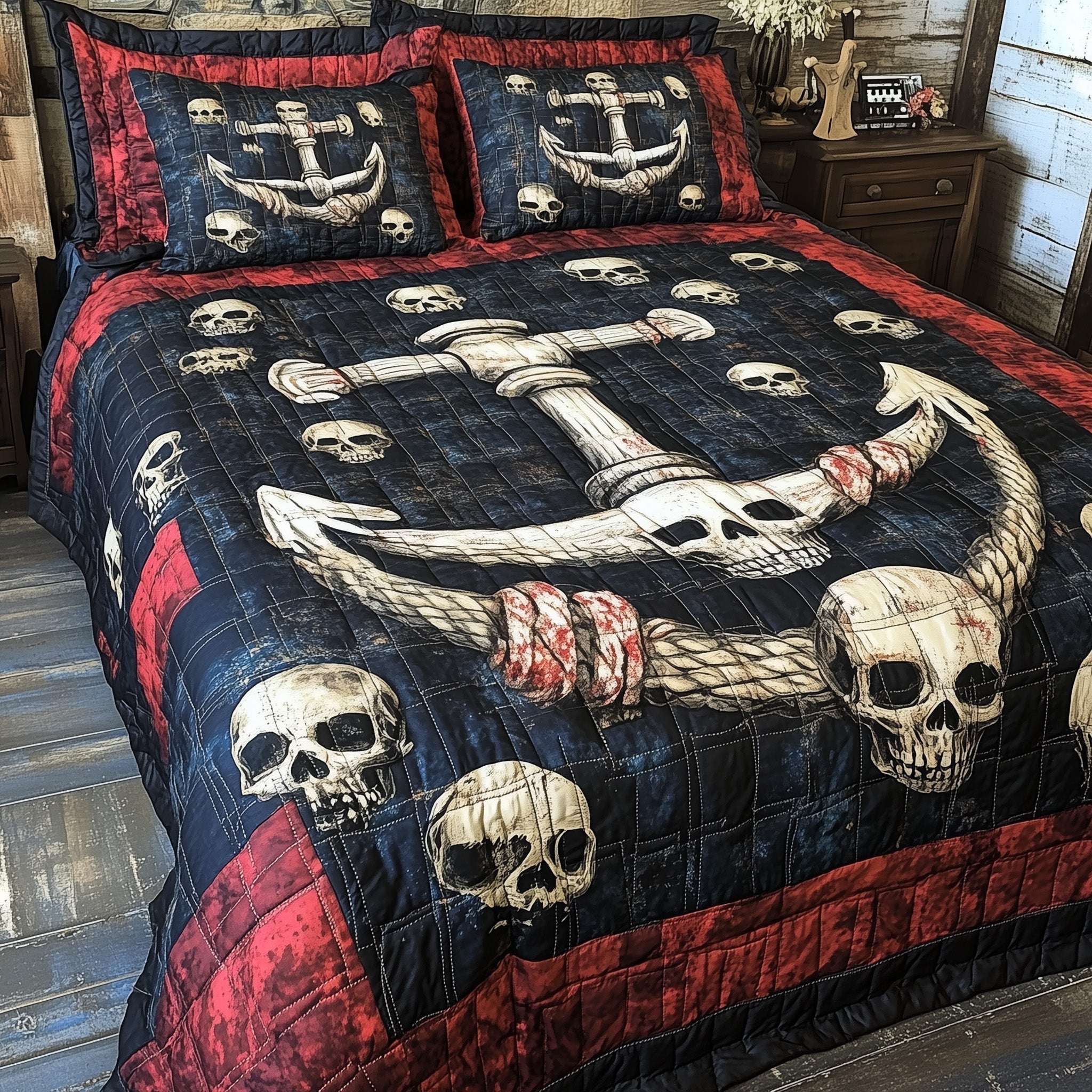 Skull Anchor Quilted Bedding Set Skull Anchor Hideaway Gift For Skull Anchor - Tradiviet