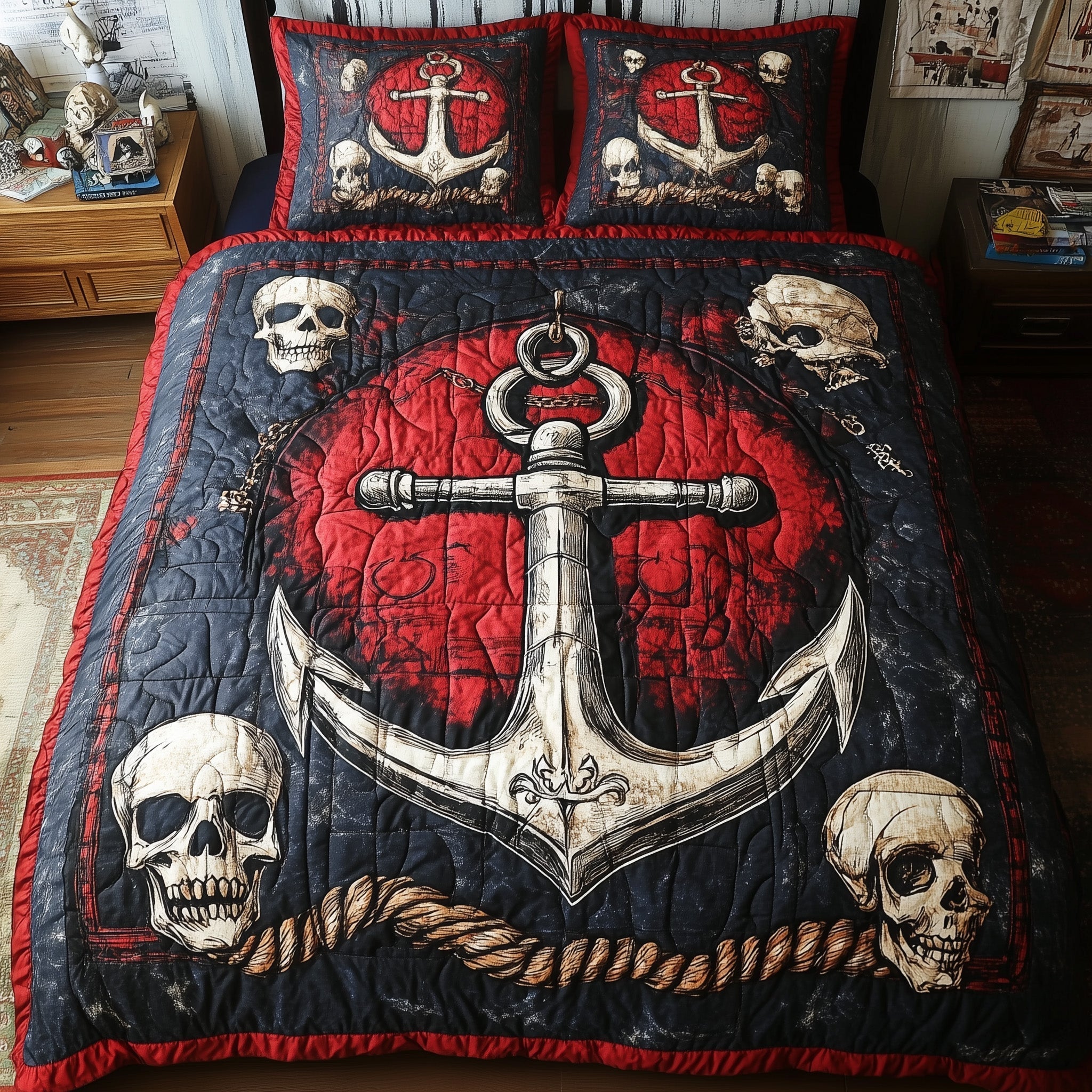 Skull Anchor Quilted Bedding Set Skull Anchor Island Gift For Anchor Wife - Tradiviet