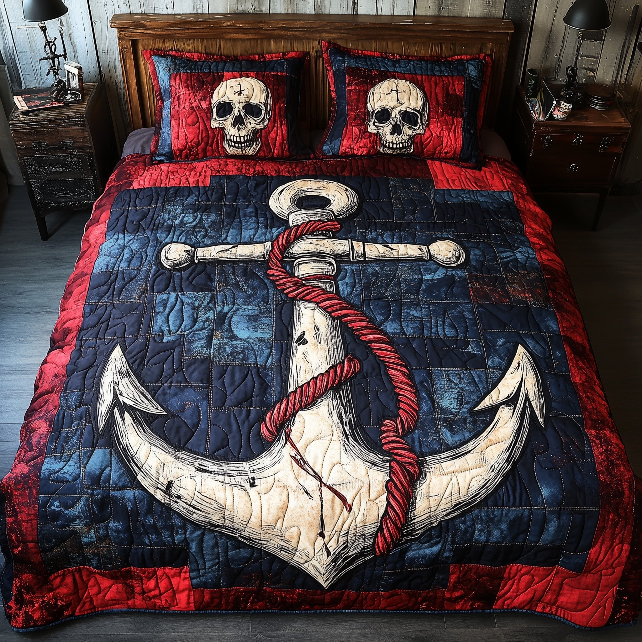 Skull Anchor Quilted Bedding Set Skull Anchor Radiance Gift For Anchor Sister - Tradiviet