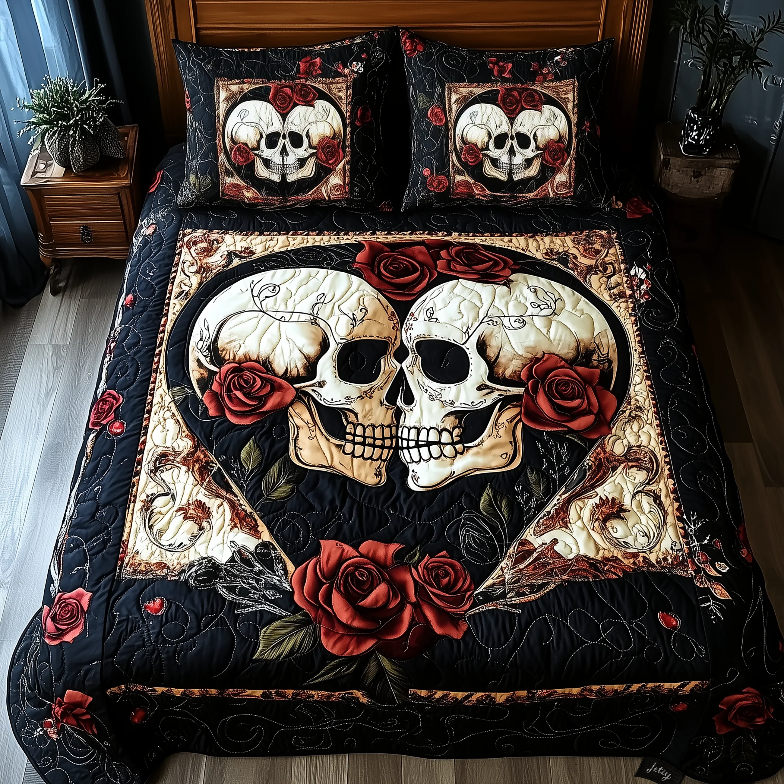 Skull Couple Quilted Bedding Set Skull Couple Spirit Gift For Skull Couple - Tradiviet