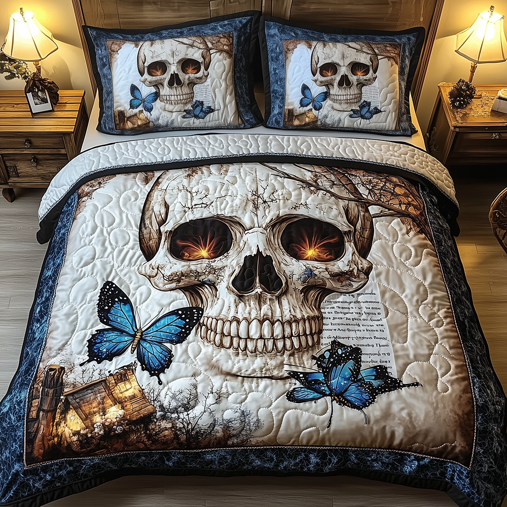 Skull Quilted Bedding Set Skull Home Fabric Gift For Skull Wife - Tradiviet