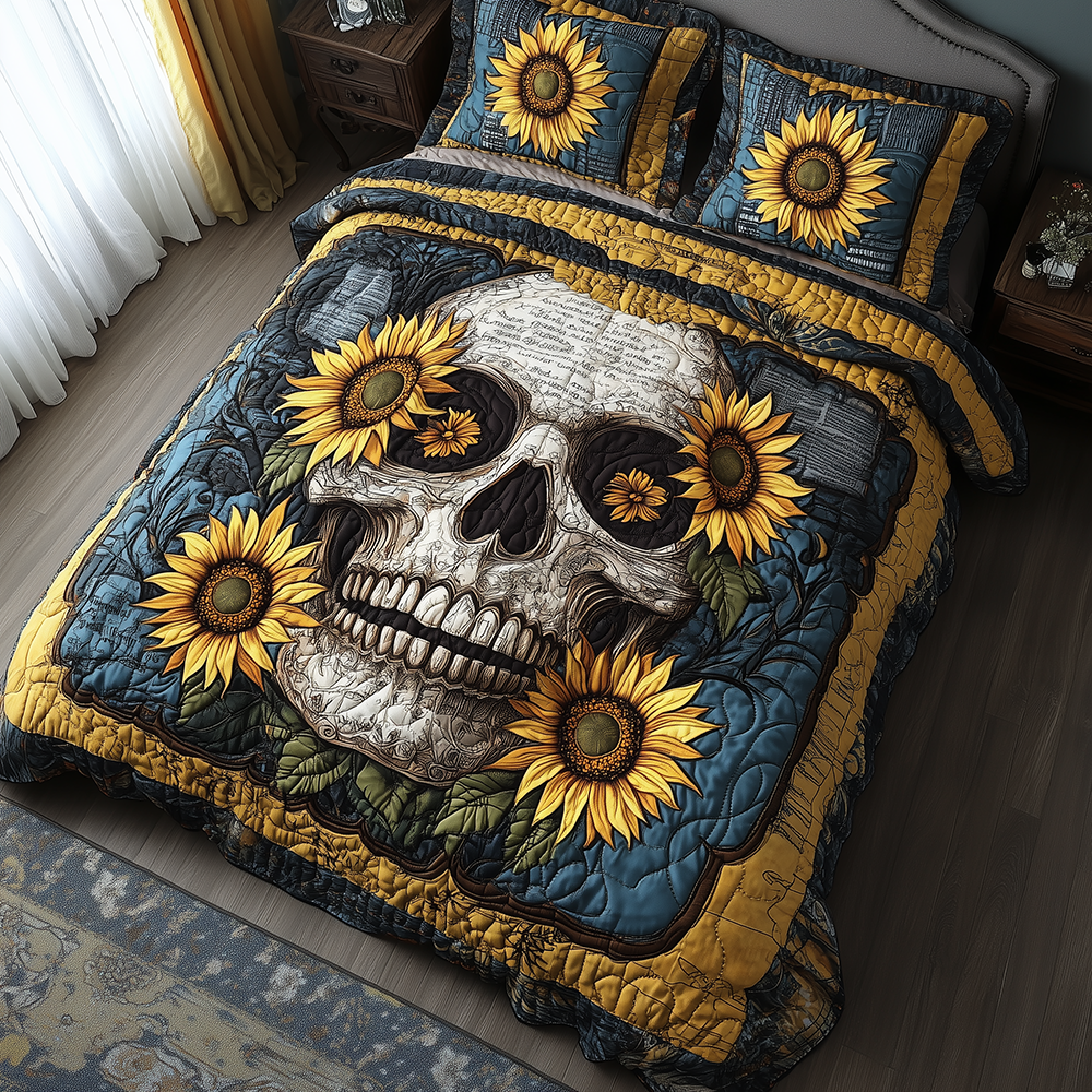 Skull Quilted Bedding Set Skull Home Feature Gift For Skull Lovers - Tradiviet