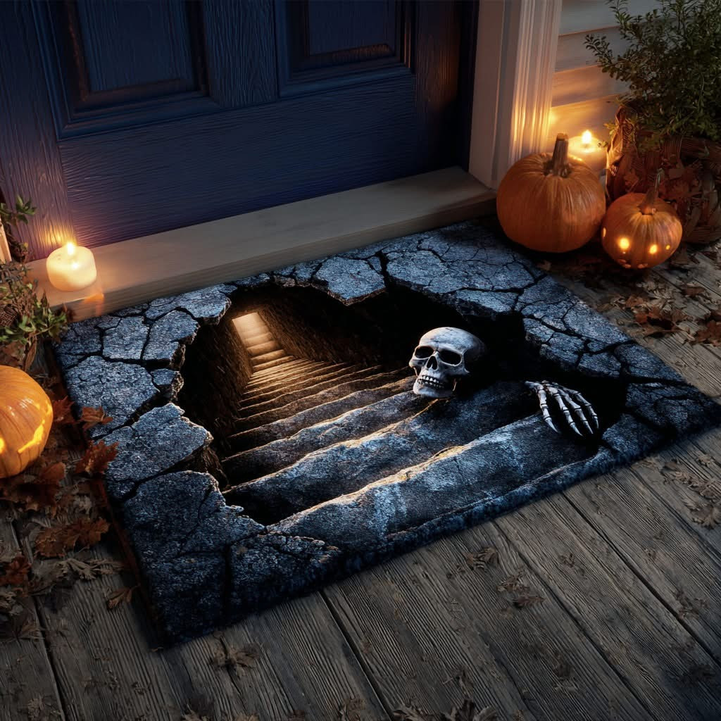 Skull Tomb Descent Halloween Doormat 3D Skeleton Spooky Halloween Decorations Gifts - Tradiviet