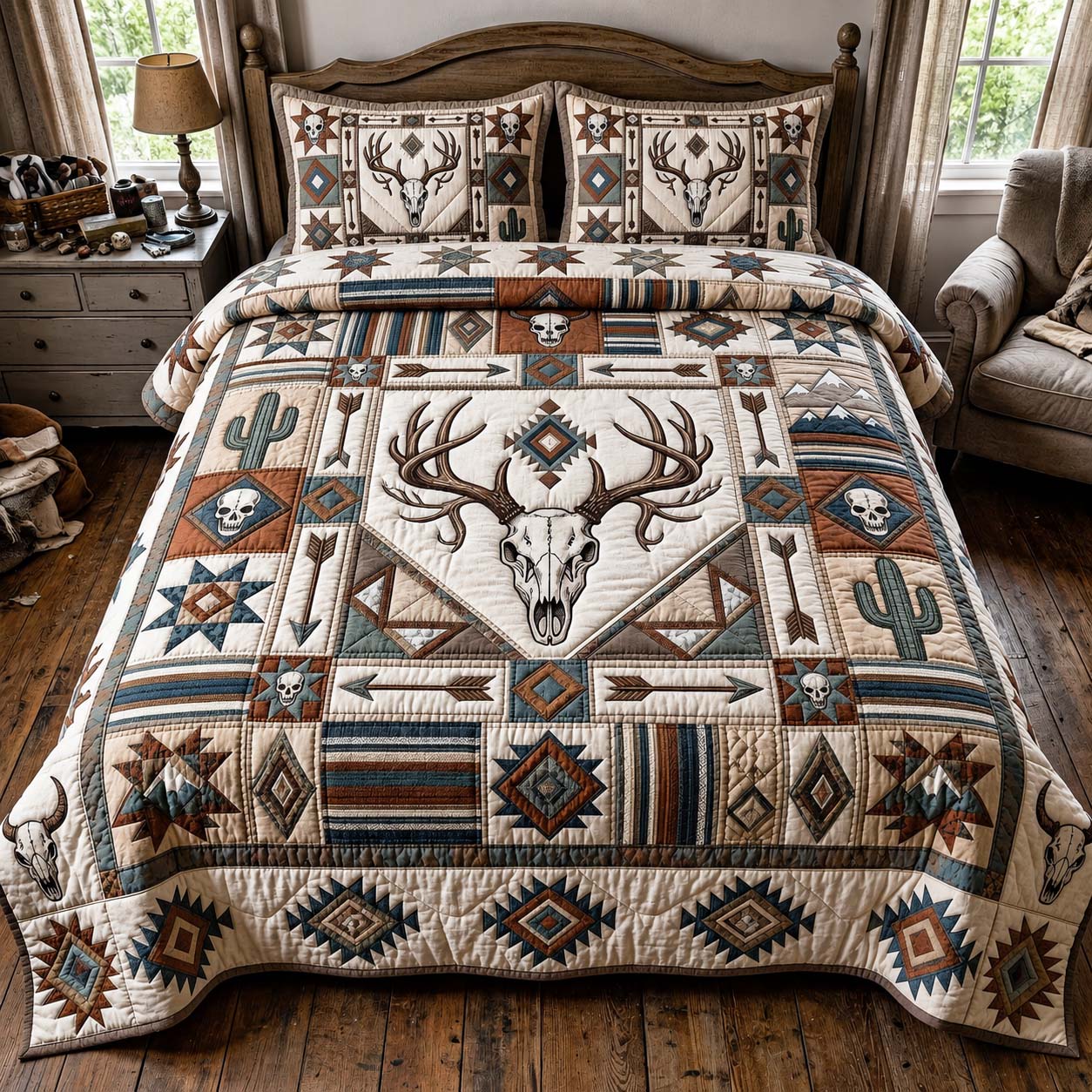 Skull Trails Quilted Bedding Set Skull Trails Lush Gift For Skull Trails - Tradiviet