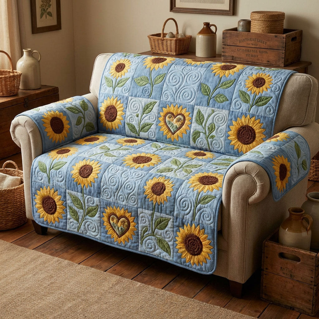 Sky Sun Heart Quilted Sofa Cover Seat Covers For Couches Sunflower Gifts For Her - Tradiviet