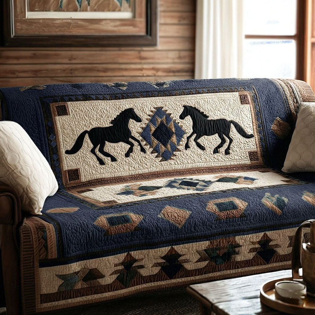 Slate Blue Wild Harmony Quilted Sofa Cover Nice Couch Covers Horse Christmas Presents - Tradiviet