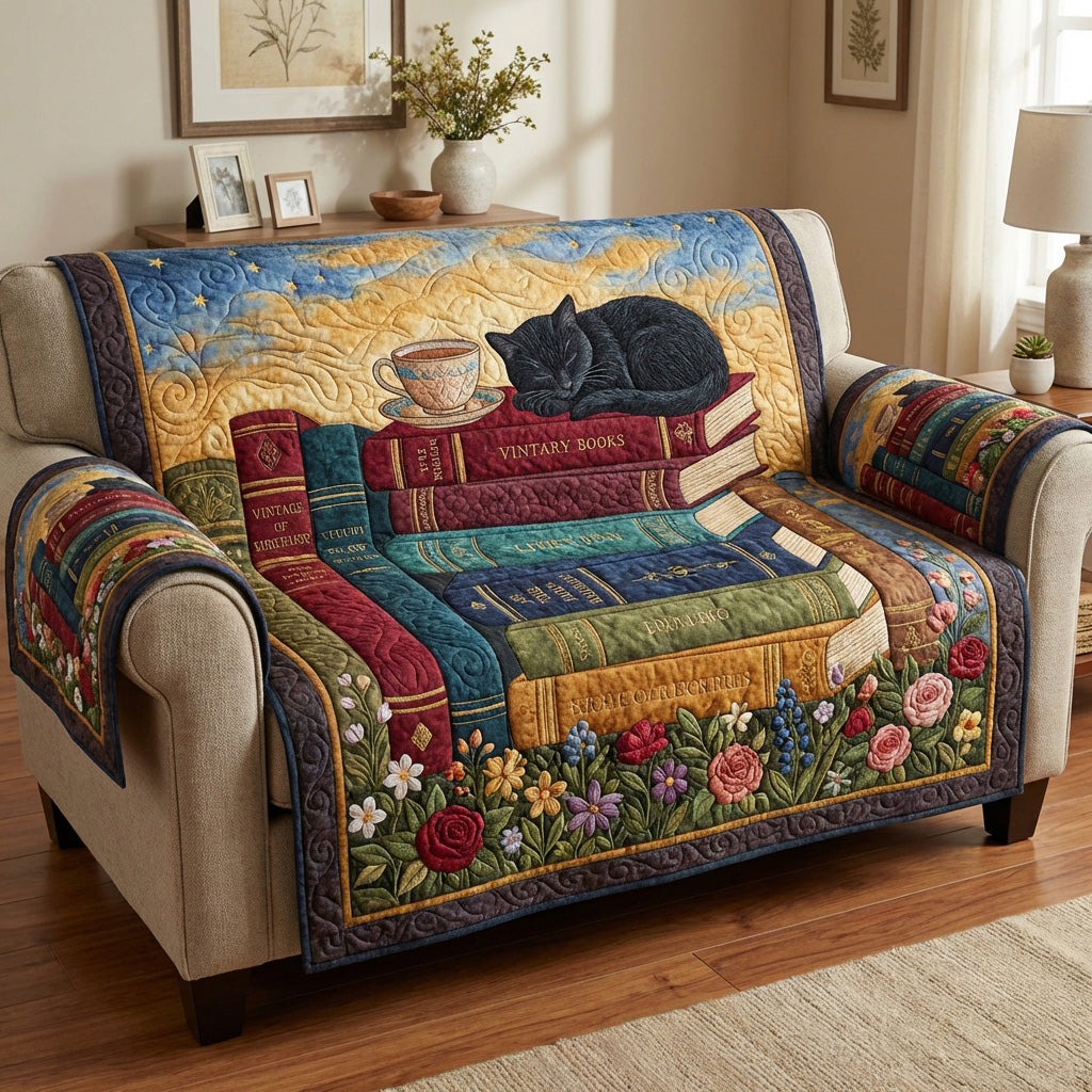 Sleeping Scholar Quilted Sofa Cover Indoor Room Decor Unique Housewarming Gift Ideas - Tradiviet
