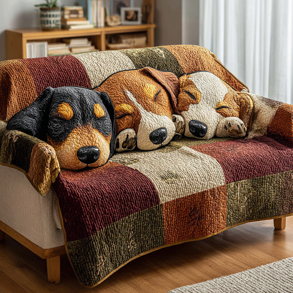 Sleepy Pup Patch Quilted Sofa Cover Warm Room Decor Present For Home Lovers - Tradiviet