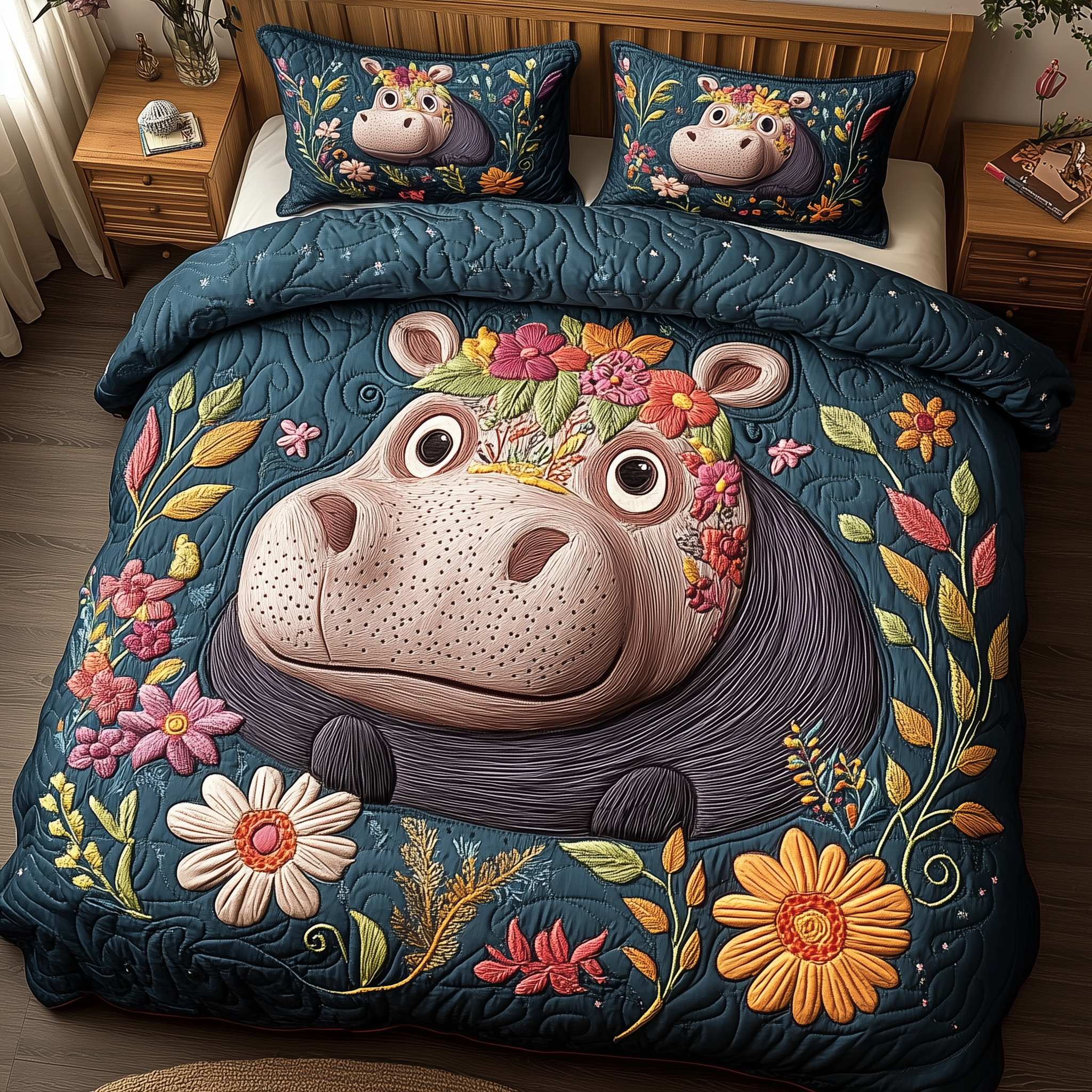 Smiling Garden Hippo Quilted Bedding Set Smiling Garden Layer Gift For Smiling Garden - Tradiviet