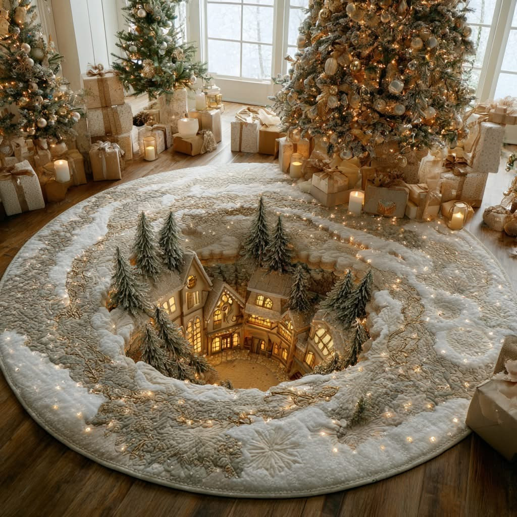 Snow Globe Village Christmas Round Mat Circle Carpet Decorations Holiday Xmas Gifts 2025 - Tradiviet