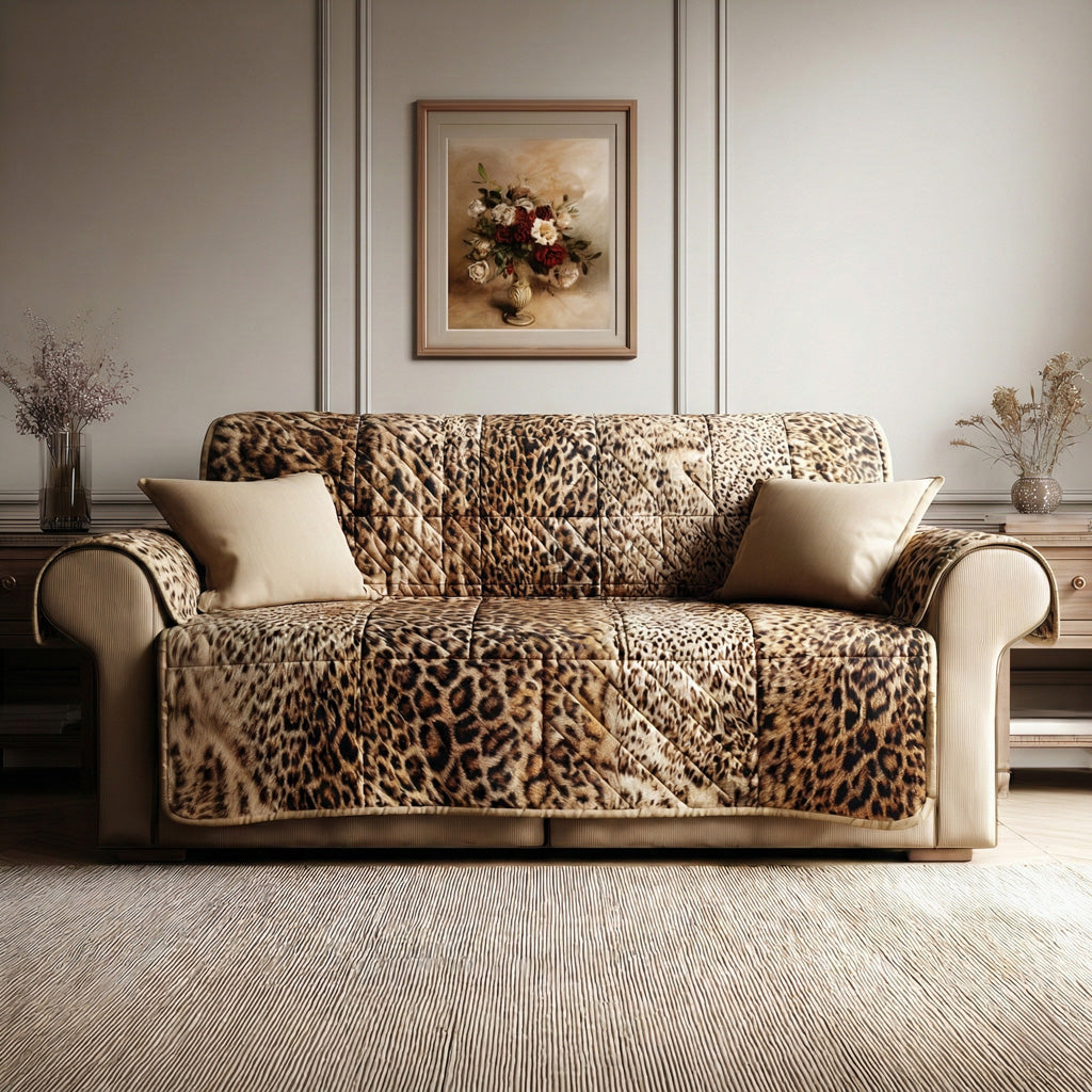 Snow Leopard Quilted Sofa Cover Soft Home Room Decor Gift For Cozy Spaces - Tradiviet