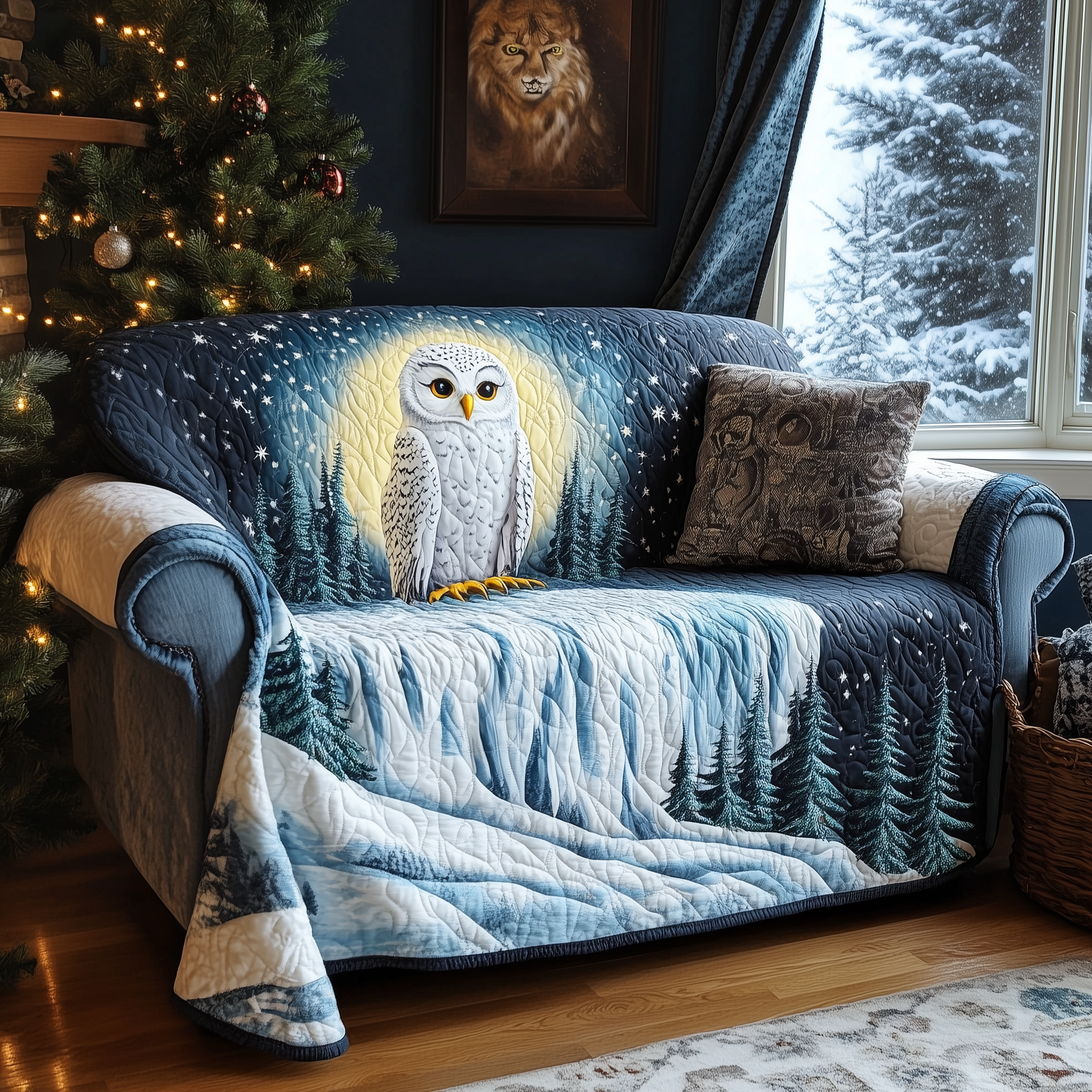 Snow Sentinel Quilted Sofa Cover Winter Home Couch Cover Present For New Home - Tradiviet