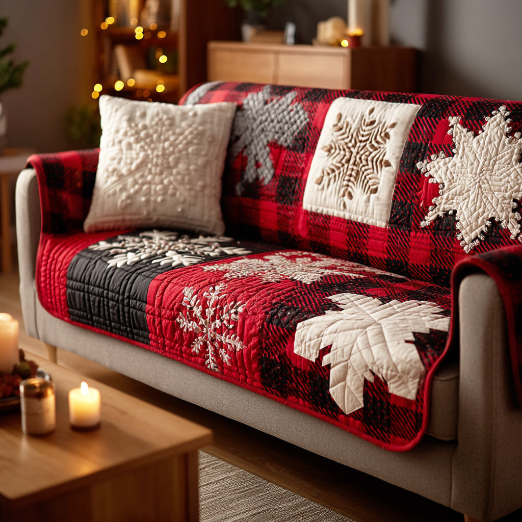 Snowflake Christmas Warmth Quilted Sofa Cover Santa Sofa Cover Xmas Gifts For Family - Tradiviet