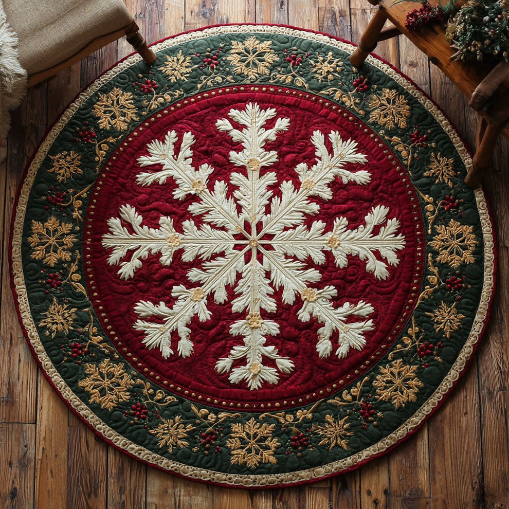 Snowflake Evergreen Hearthlight Quilted Round Mat Christmas Living Room Decor Gifts Ideas - Tradiviet