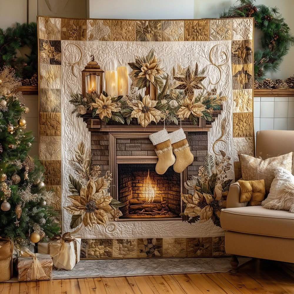 Snowlit Mantel Quilted Blanket Cozy Golden Christmas Gifts Ideas For Your Girlfriend - Tradiviet