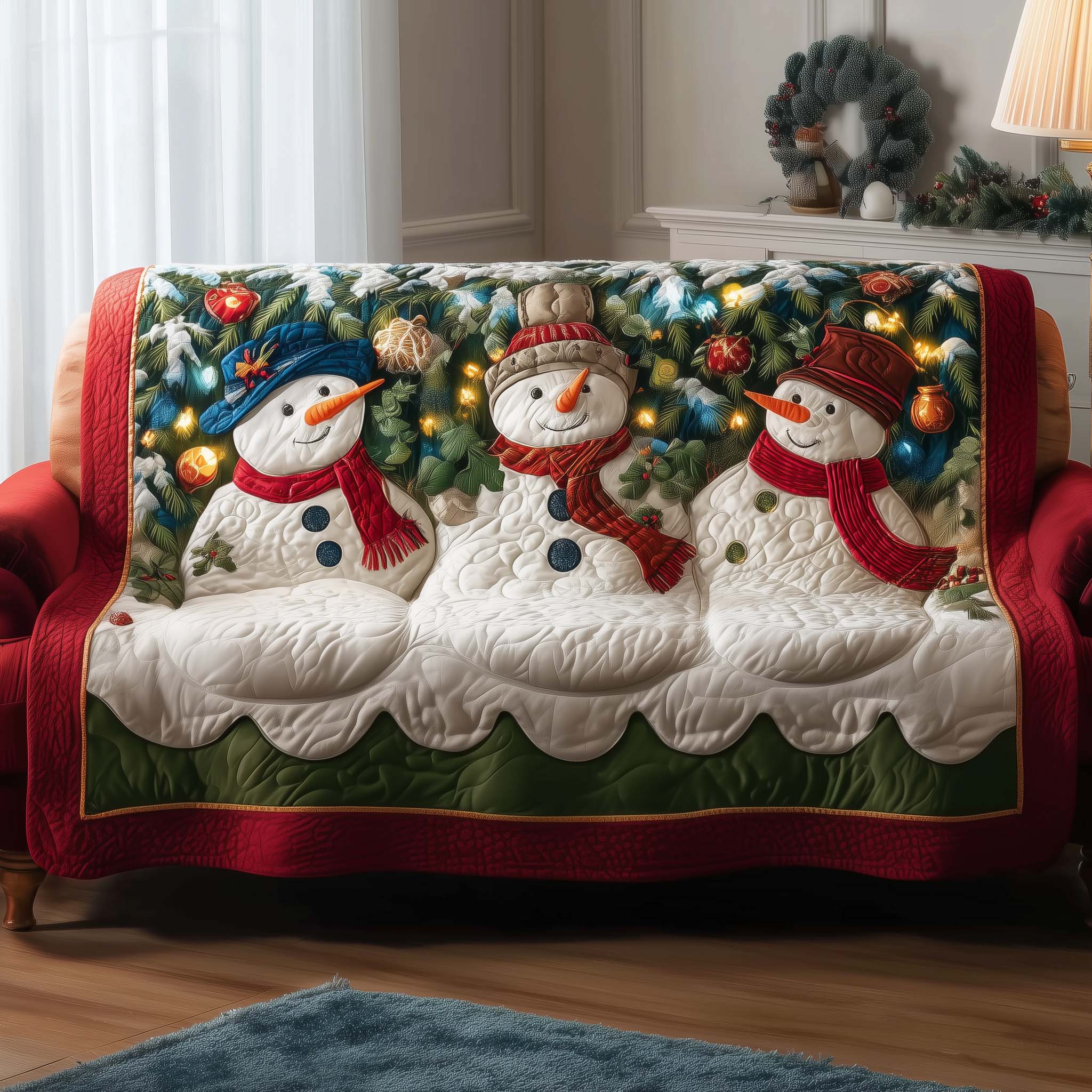 Snowman Cheer Quilted Sofa Cover Christmas Home Couch Cover Home Lover Gift Ideas - Tradiviet