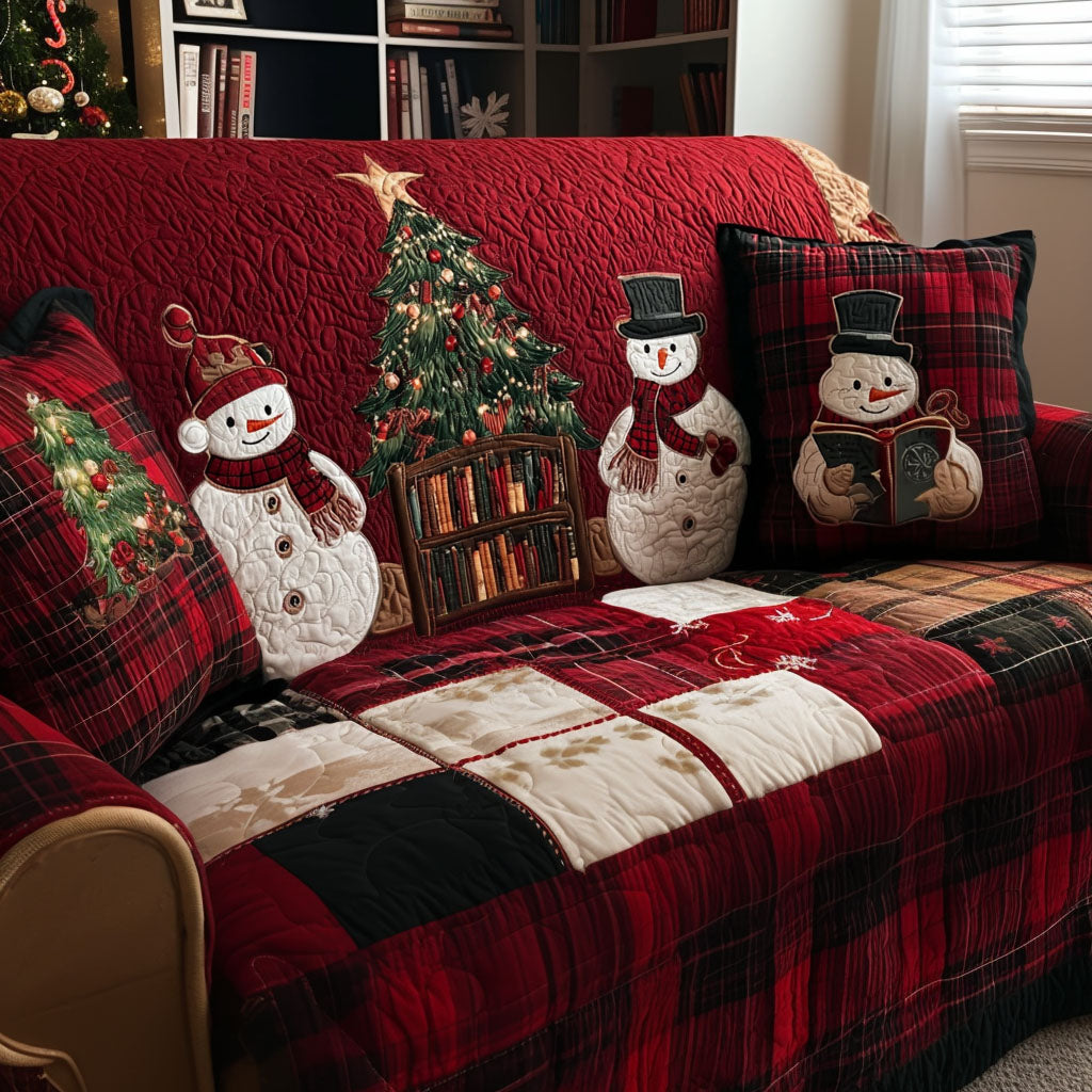 Snowman Harmony Quilted Sofa Cover Luxury Home Room Decor Present For House Lovers - Tradiviet