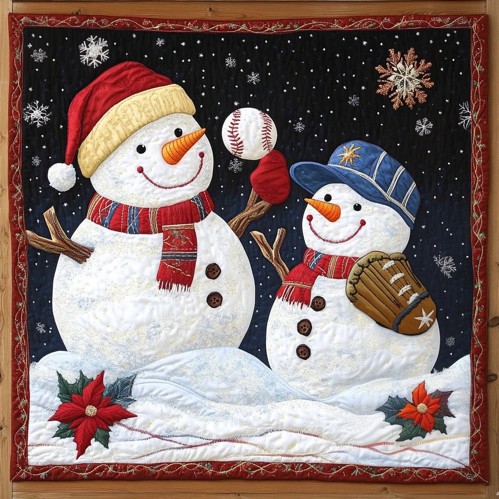 Snowman Playing Baseball Quilt Blanket Cute Snowman Christmas Themed Gifts For Baseball Lovers - Tradiviet