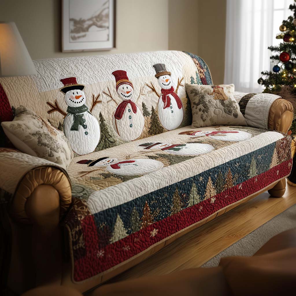 Snowy Friends Quilted Sofa Cover Warm Home Room Decor Gift For New Homeowners - Tradiviet
