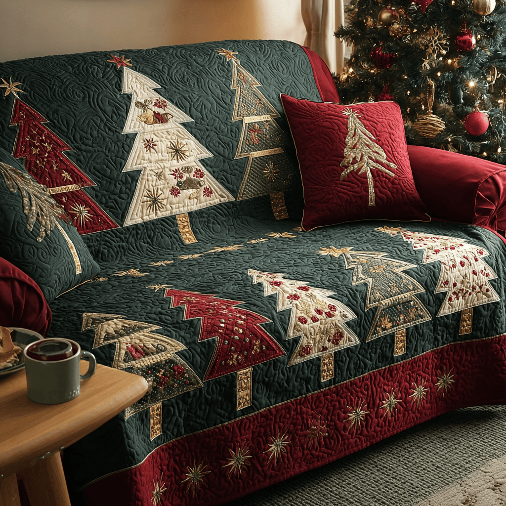 Snowy Grove Quilted Sofa Cover Christmas Sofa Covers Gifts For Christmas For Mother In Law - Tradiviet