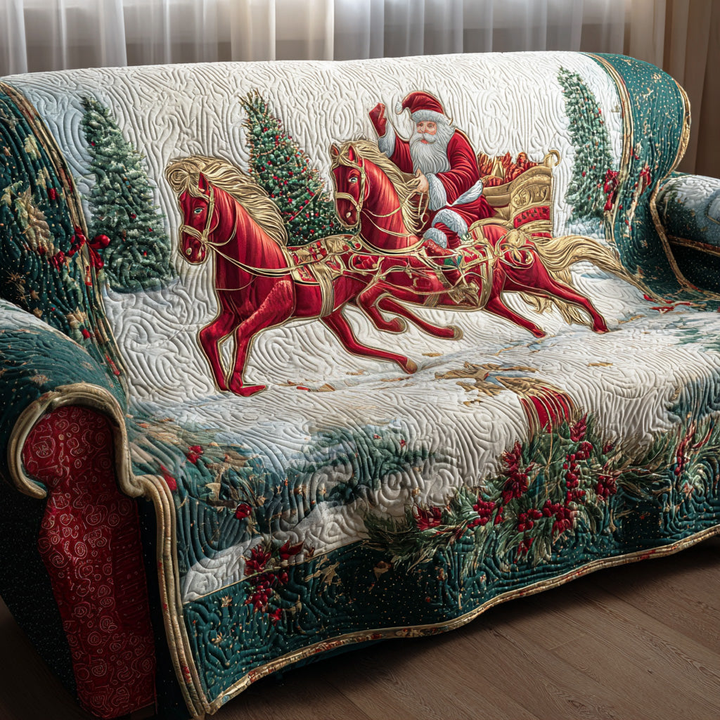 Snowy Riders Quilted Sofa Cover Winter Living Room Decor Horse Christmas Presents - Tradiviet