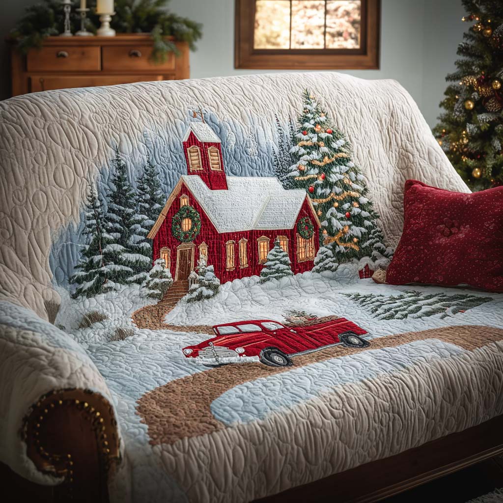 Snowy Sanctuary Quilted Sofa Cover Christmas Sofa Covers Xmas Gifts For Mother In Law - Tradiviet