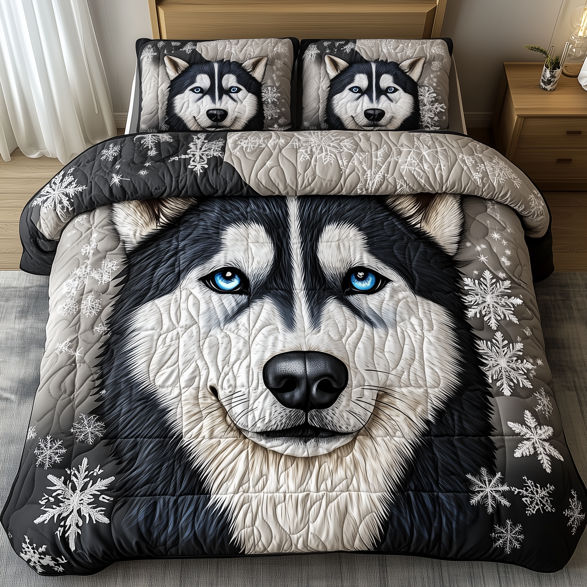 Snowy Siberian Guardian Quilted Bedding Set Snowy Siberian Vista Gift For Snowy Siberian - Tradiviet