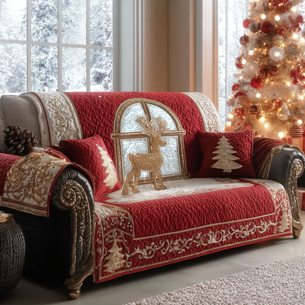 Snowy Woodland Quilted Sofa Cover Christmas Living Room Decor Ideas Top Christmas Gifts - Tradiviet